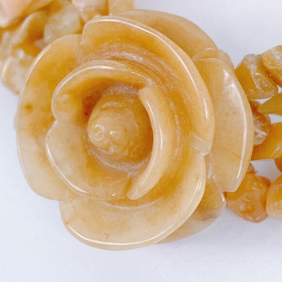 Genuine Honey Jade Gemstone Carved Rose Stretch Bracelet Boho Yellow Floral VTG - Picture 9 of 14